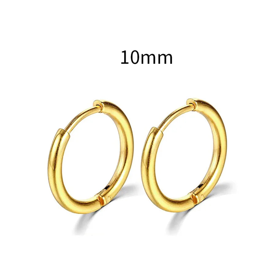 Men's Stainless Steel Round Hoop Earrings Golden 10mm