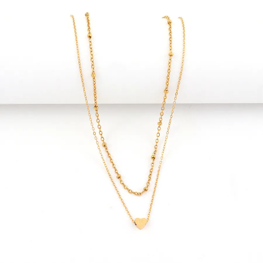 Gold Heart Initial Pendant Layered Necklace Set
