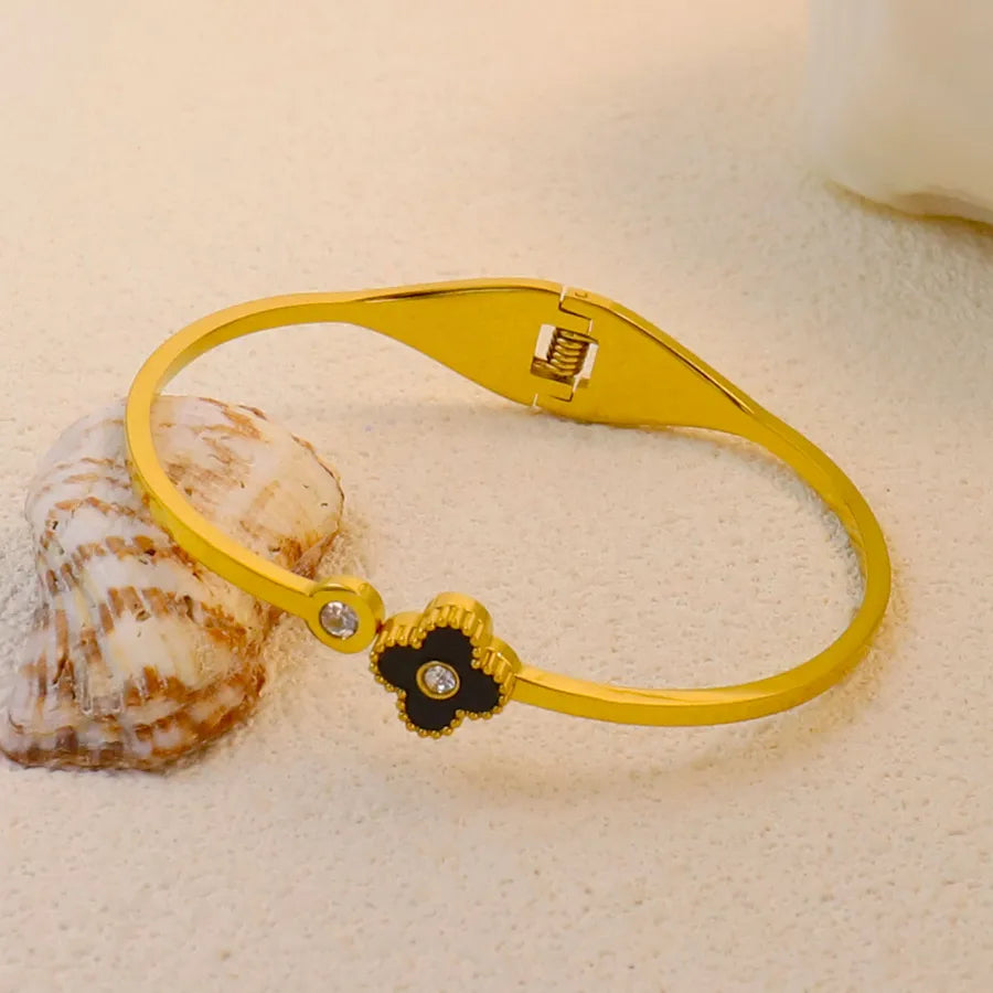 18K Gold Plated Zircon Hollow Stainless Steel Bracelet Average Size Gold Style 16