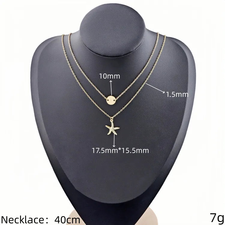 Gold Plated Stainless Steel Layered Pendant Necklace 40cm Gold 1 Piece