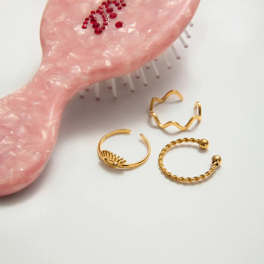 18K Gold Adjustable Open Ring Set for Women