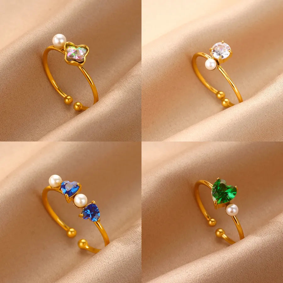 18K Gold Plated Pink Zircon Adjustable Ring