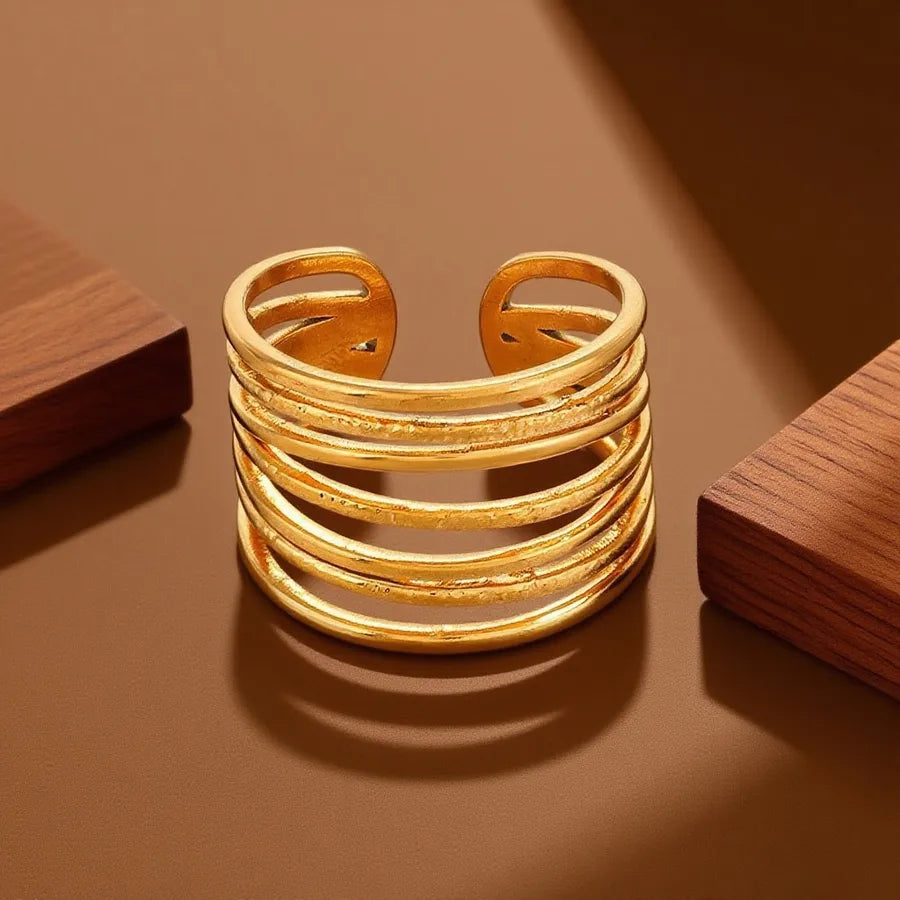 Geometric Heart Titanium Steel Ring Z086-Multi-layer Winding-ring- Gold