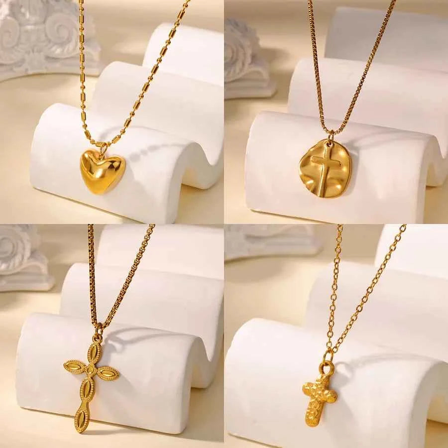 18K Gold Plated Cross Pendant Necklace for Women
