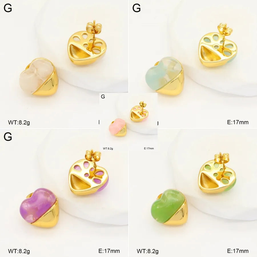 18K Gold Plated Heart Resin Stud Earrings