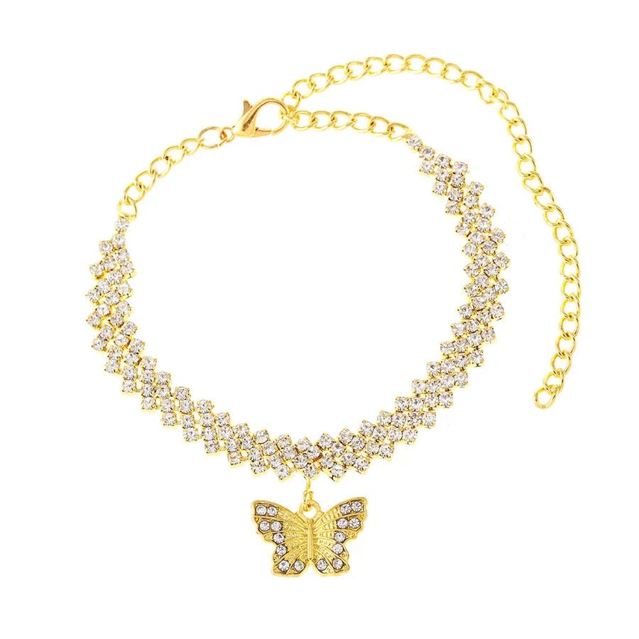 Butterfly Rhinestone Anklet for Women