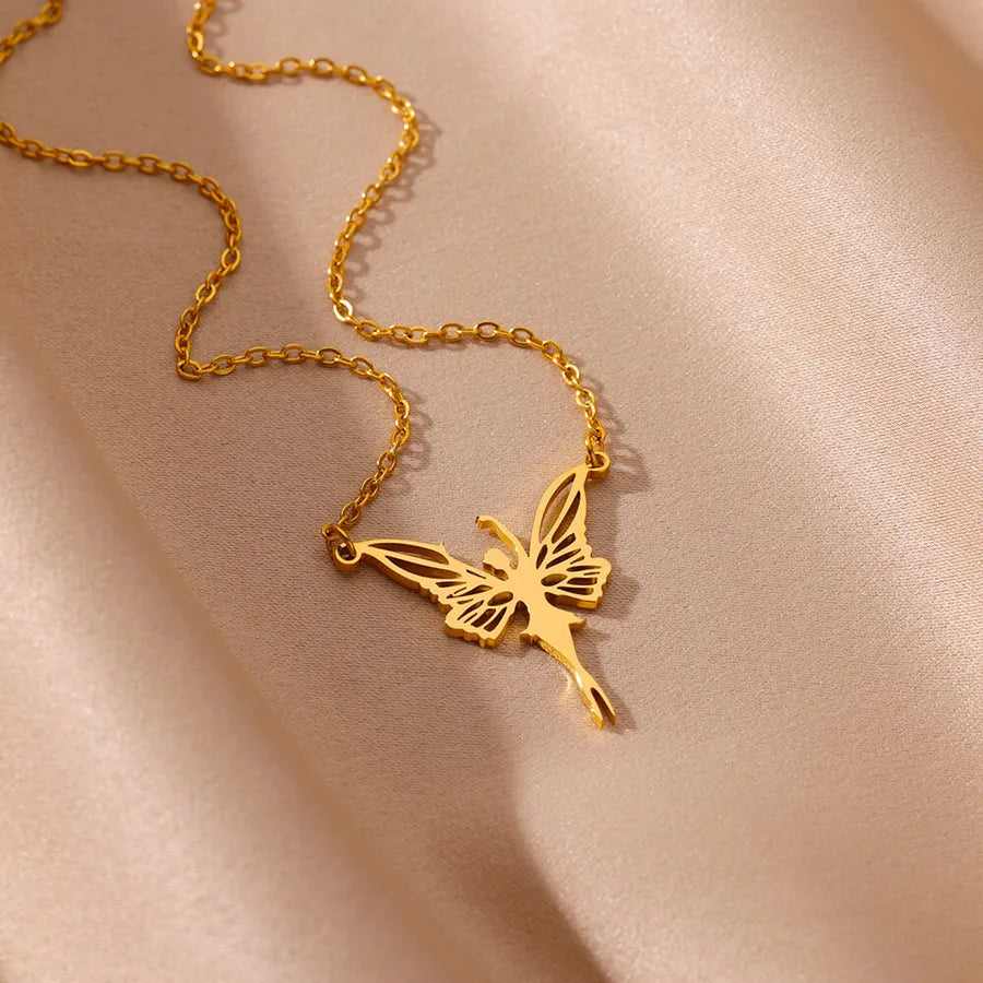 18K Gold Butterfly Letter Pendant Necklace