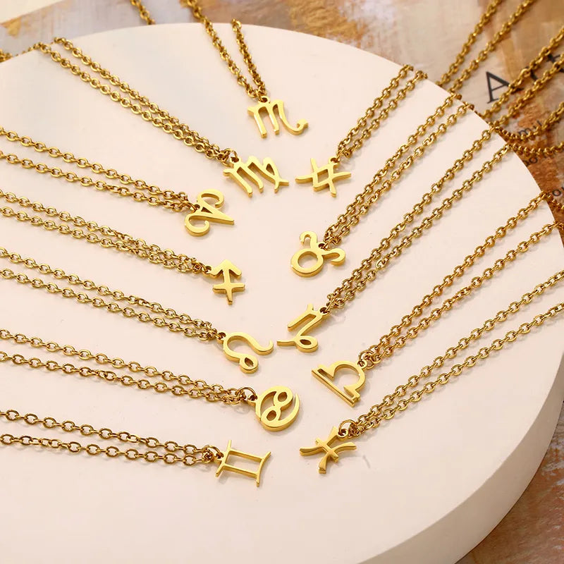 18K Gold Zodiac Pendant Necklace – Waterproof Steel