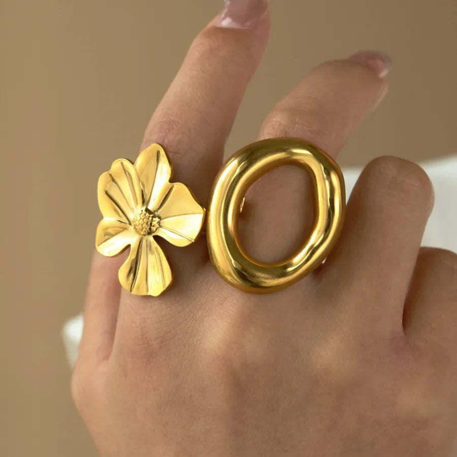 Boho Floral Open Ring in 18K Gold Plated Steel
