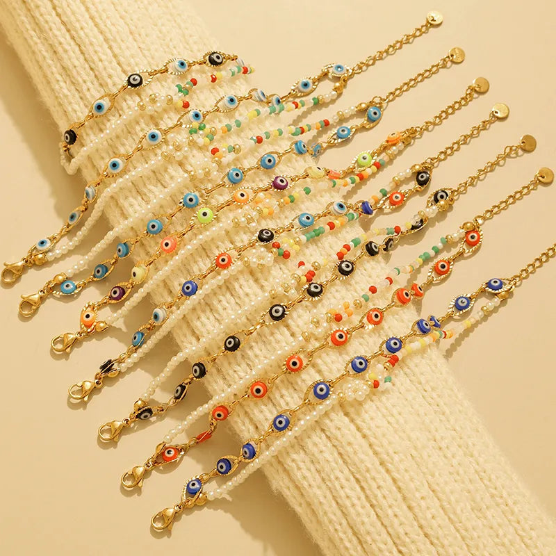 18K Gold Boho Eye & Flower Stainless Steel Bracelet