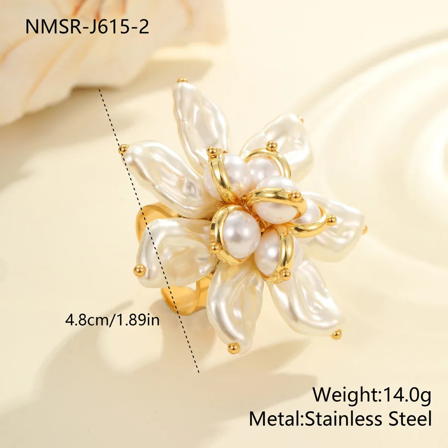 Colorful Flower Pearl Ring – Gold Stainless Steel NMSR-J615-2