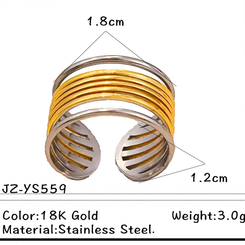 18K Gold PVD Stainless Steel Adjustable Wave Ring