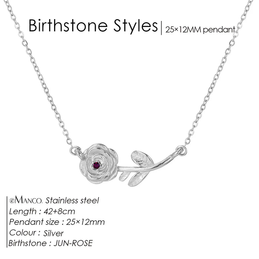 14K Gold Plated Flower Pendant Necklace June Light Purple Steel Color