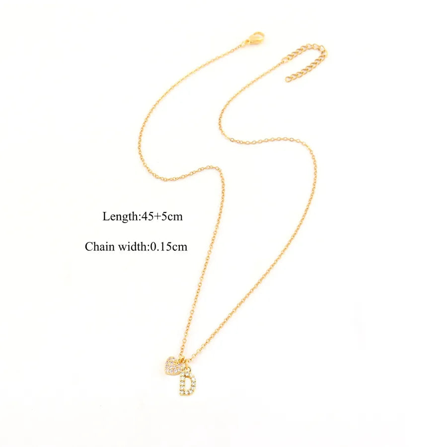 18K Gold Plated Heart Letter Pendant Necklace Gold D