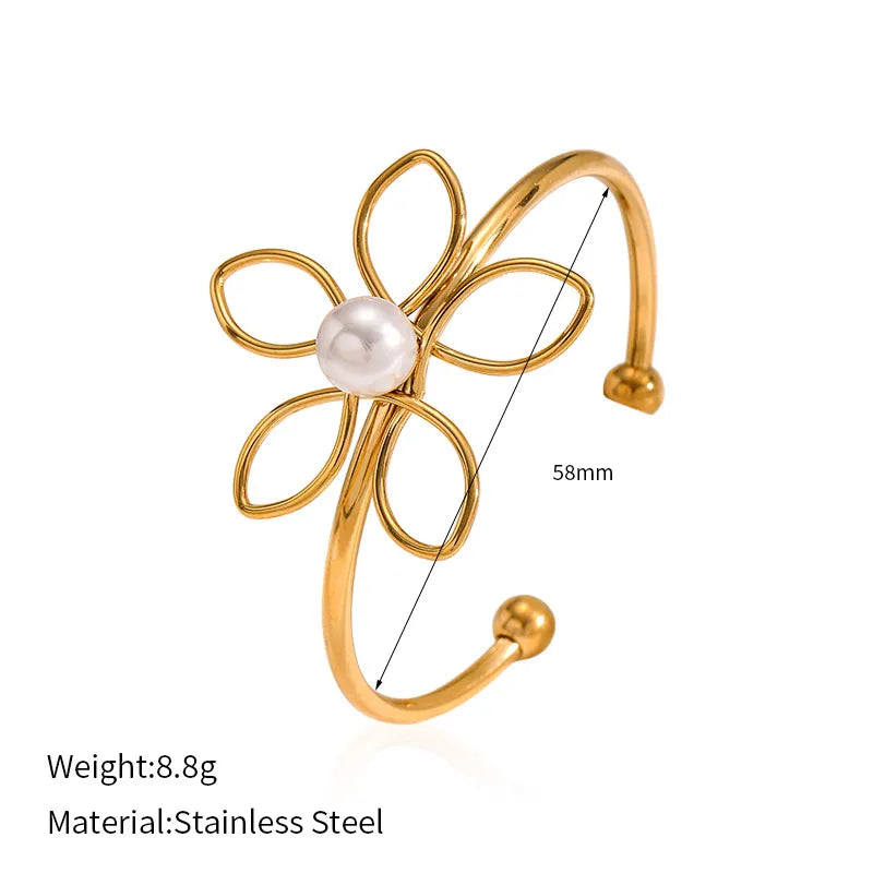 18K Gold Titanium Steel Pearl Bangle YHTSB-250408