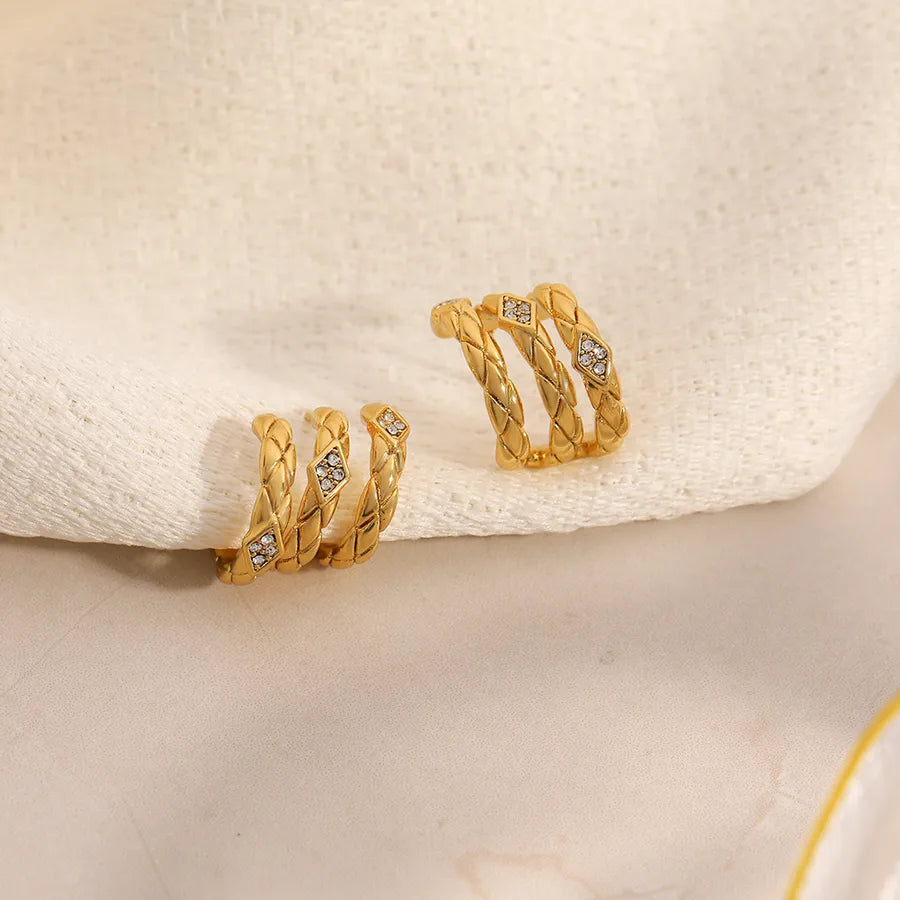 18K Gold Plated Triple Hoop Rhinestone Earrings