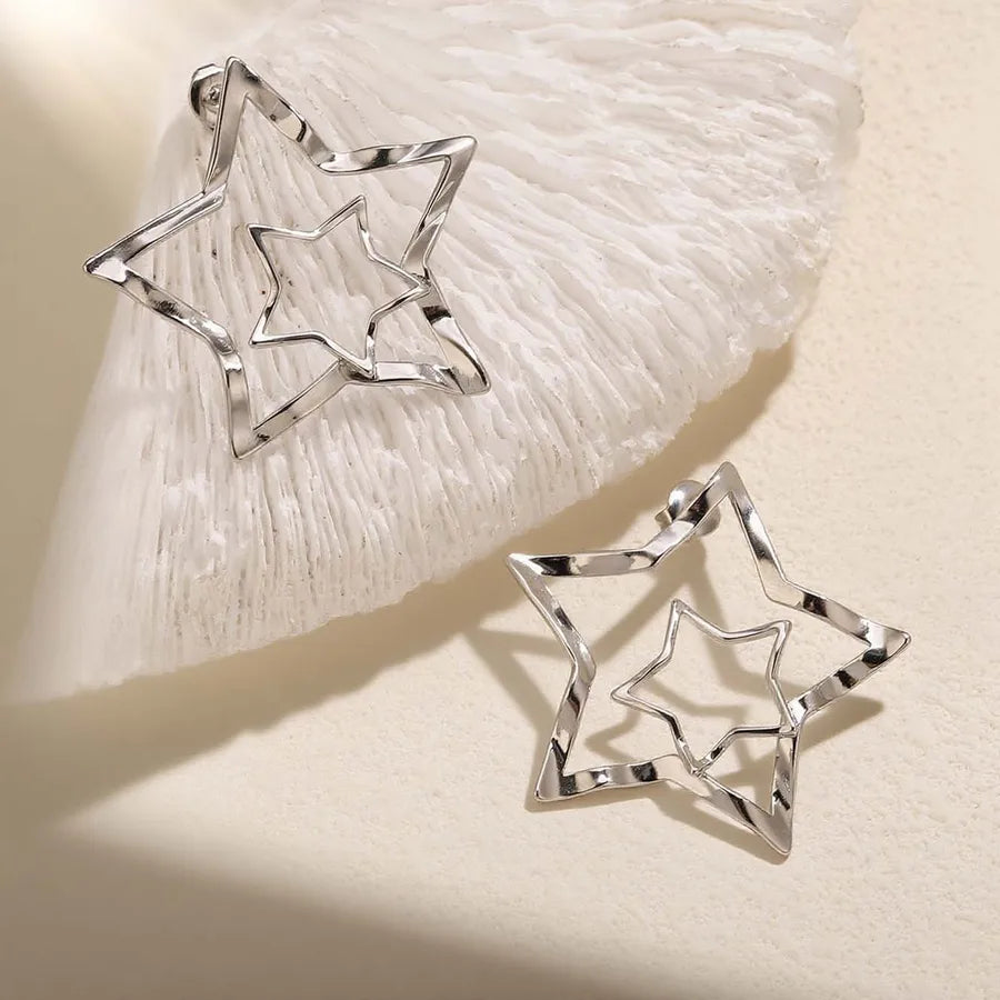 Stainless Steel 3D Star Earrings for Women