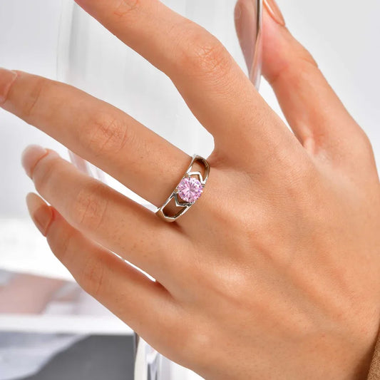 Elegant Pink Zircon Stainless Steel Ring
