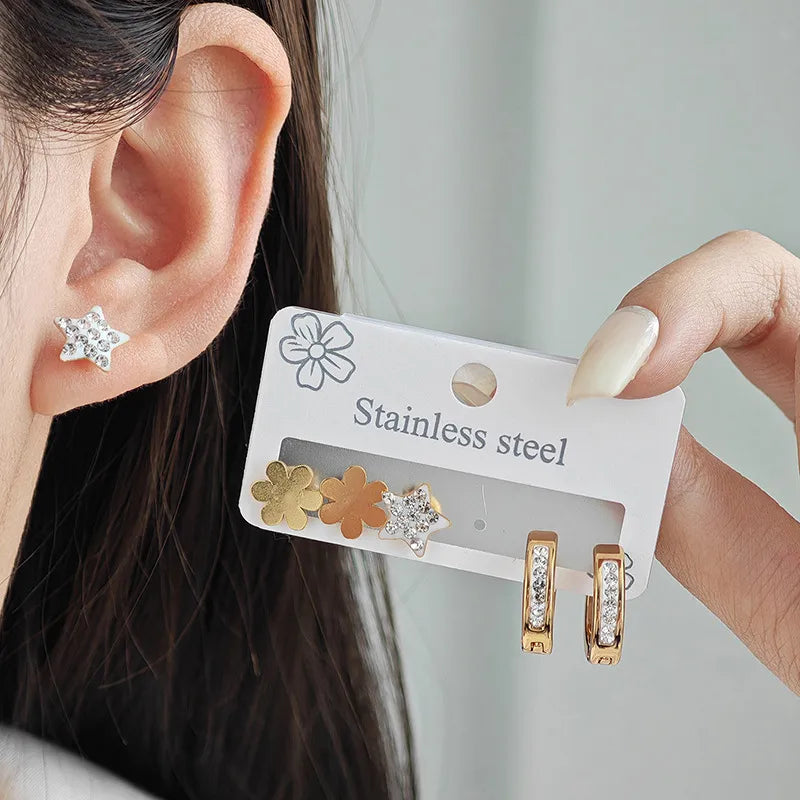 Women's Titanium Star Flower Hoop Earrings