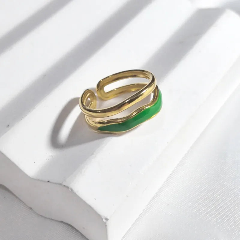 18K Gold Plated Open Curve Stainless Steel Ring Green