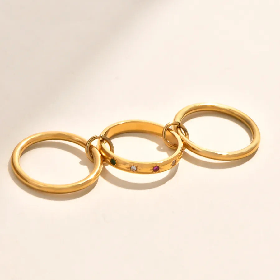 Gold-Plated Titanium Ring with Zircon for Women