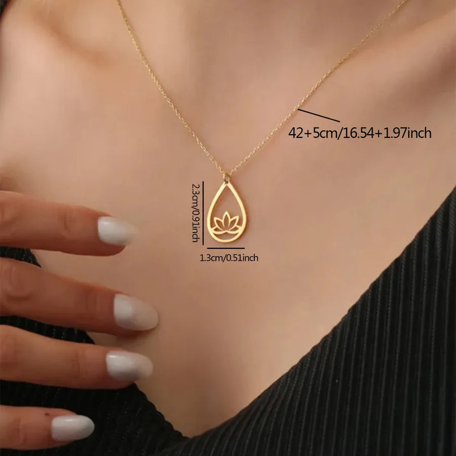 Gold Lotus Flower Pendant Necklace