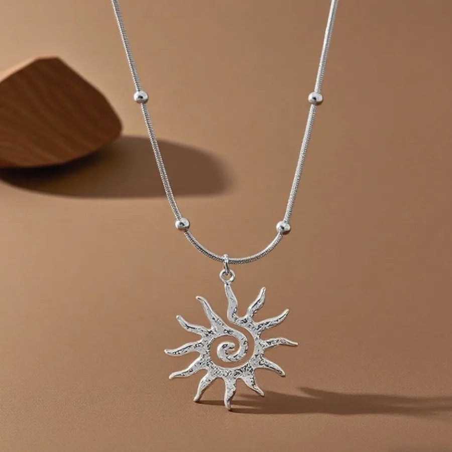 Titanium Steel Heart Pendant Necklace X035-Sun-Necklace-Steel Color