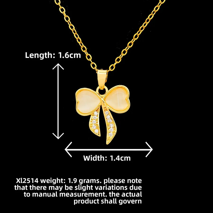Butterfly & Whale Couple Pendant Necklace XL2514 Bowknot Cat's Eye Necklace Gold