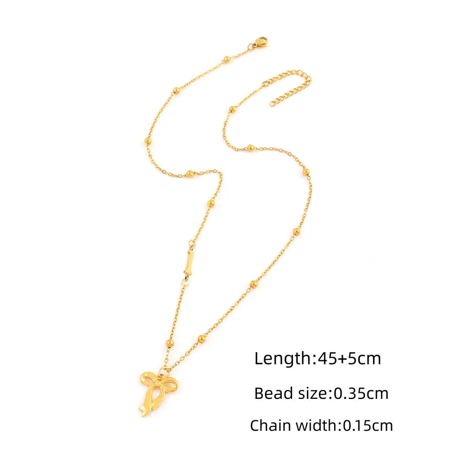 18K Gold Plated Bow Initial Pendant Necklace Gold I