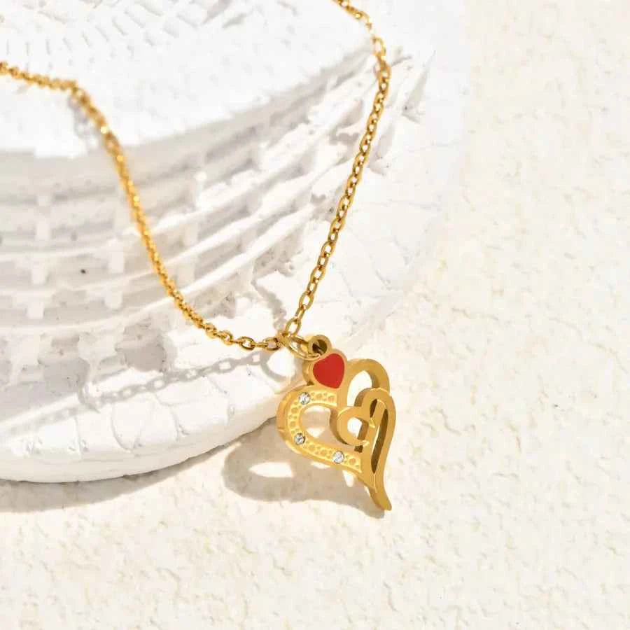 Red Heart Crown 18K Gold Plated Pendant Necklace