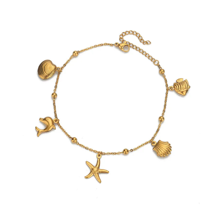 Gold Ocean Anklet with Dolphin & Starfish Charms 4