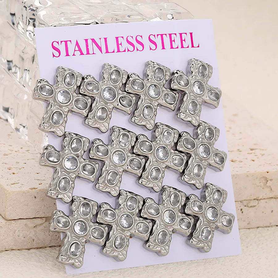 Gold Cross Zircon Earrings – Titanium Steel