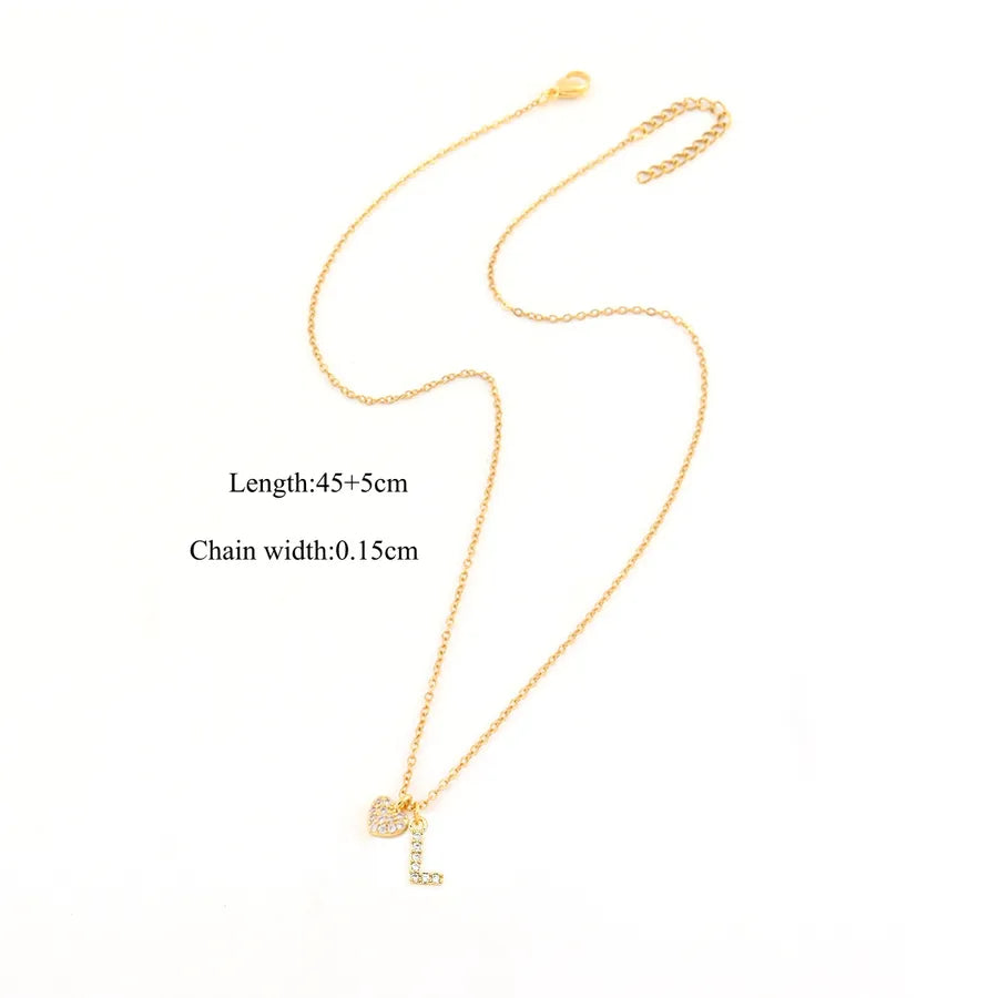 18K Gold Plated Heart Letter Pendant Necklace Gold L