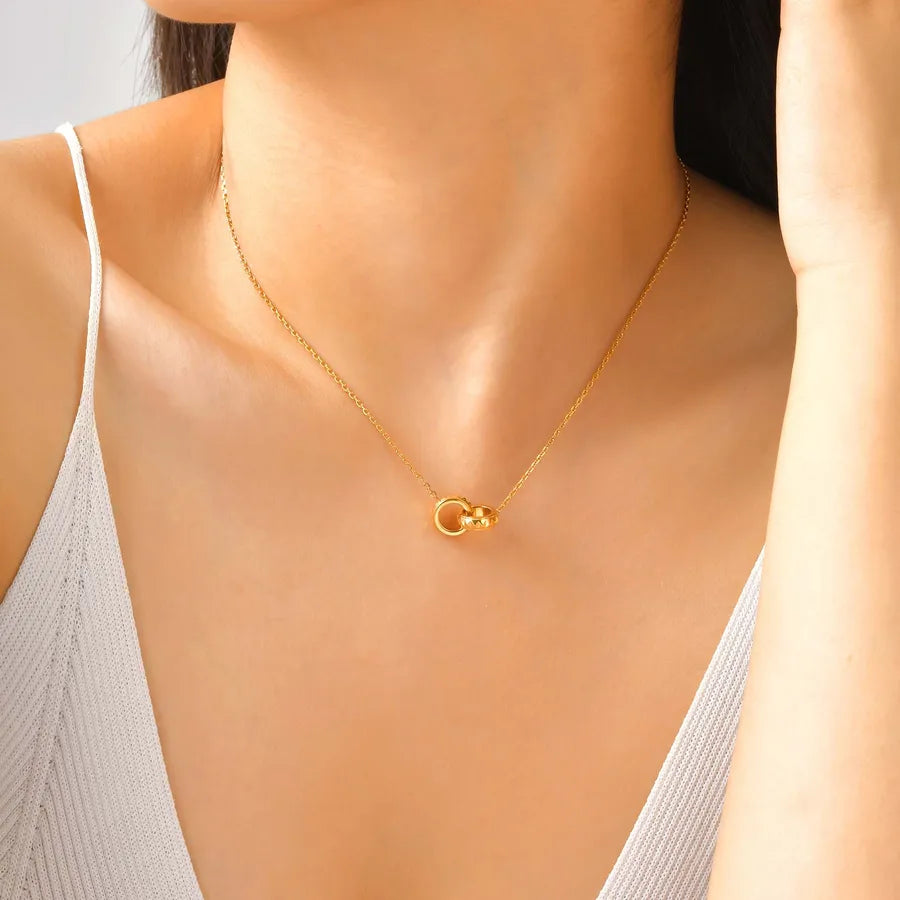 18K Gold Plated Stainless Steel Double Ring Necklace