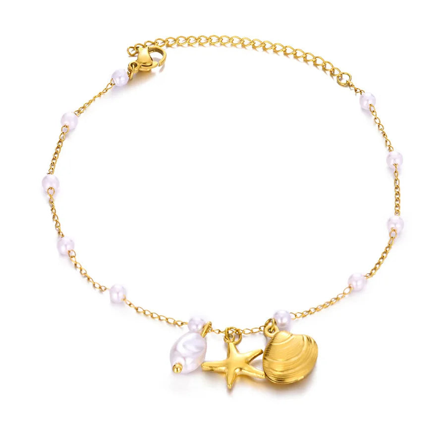 Gold Ocean Anklet with Dolphin & Starfish Charms