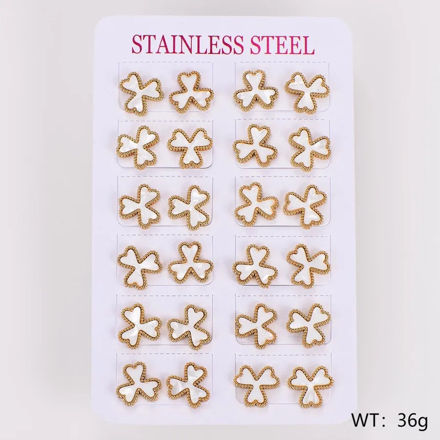 Gold Heart Stainless Steel Stud Earrings - 12 Pairs 12mm Larger