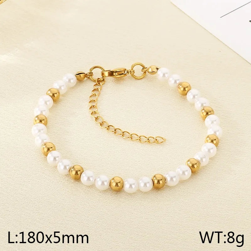 Gold Beaded Stainless Steel Bracelet for Women Type B Gold KB206986-Z