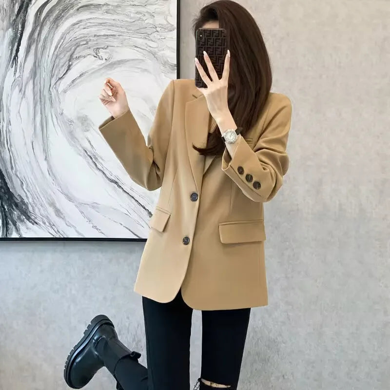 Women's Khaki Mid-Length Blazer Yellow