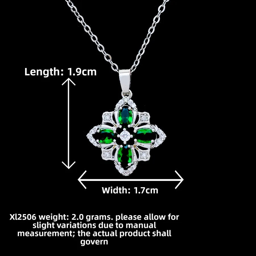 Butterfly & Whale Couple Pendant Necklace XL2506 Emerald Four-Petal Flower Necklace Silver