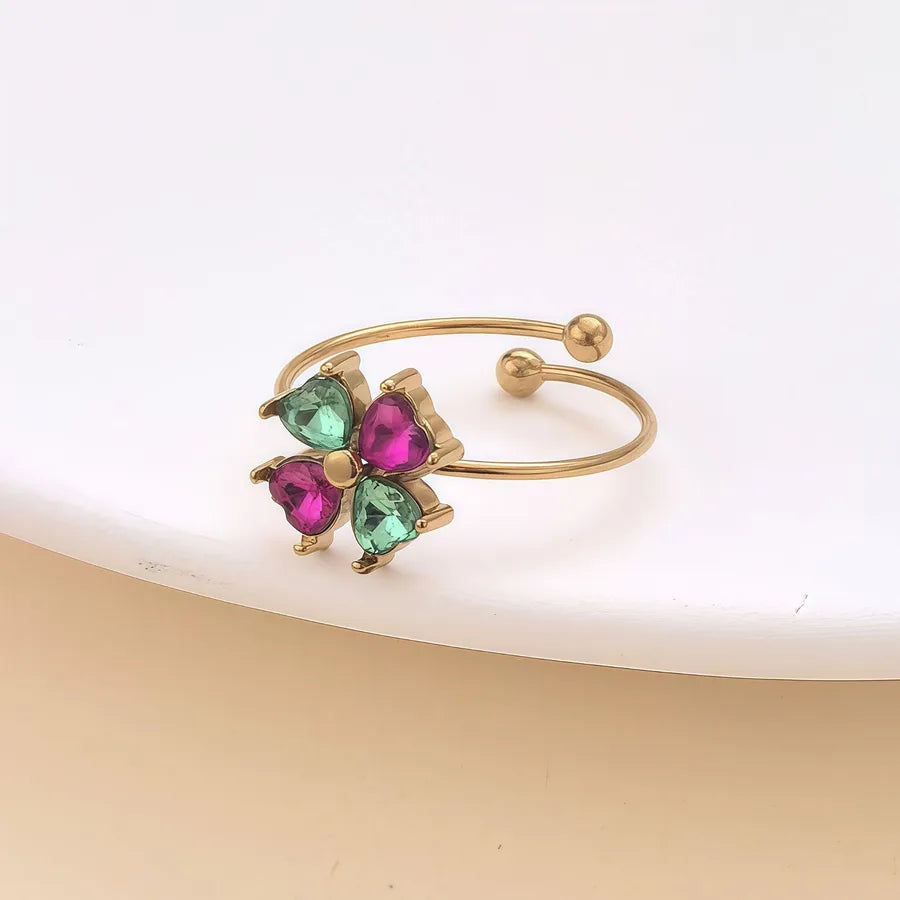 Zircon Heart & Flower Stainless Steel Ring JZ-25-09-008