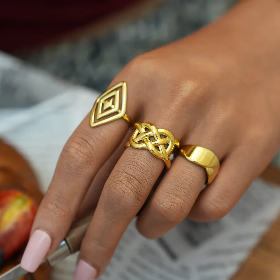 18K Gold Geometric Adjustable Ring for Women