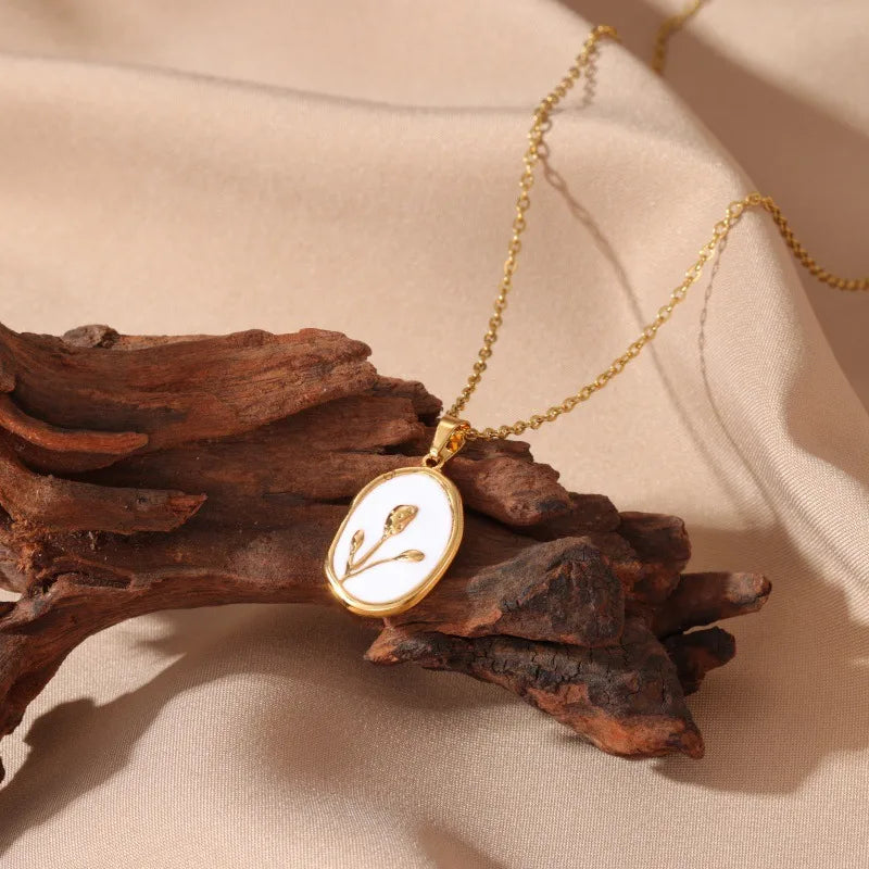 French Rose Tulip Pendant Necklace H-7592