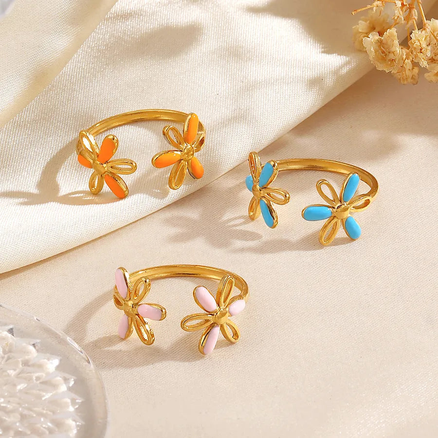 18K Gold Plated Colorful Flower Open Ring
