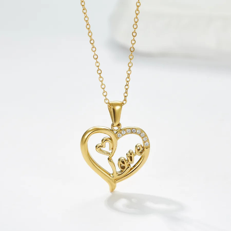 Titanium Steel Heart Necklace with Rose Detail N0453G Gold Love Style