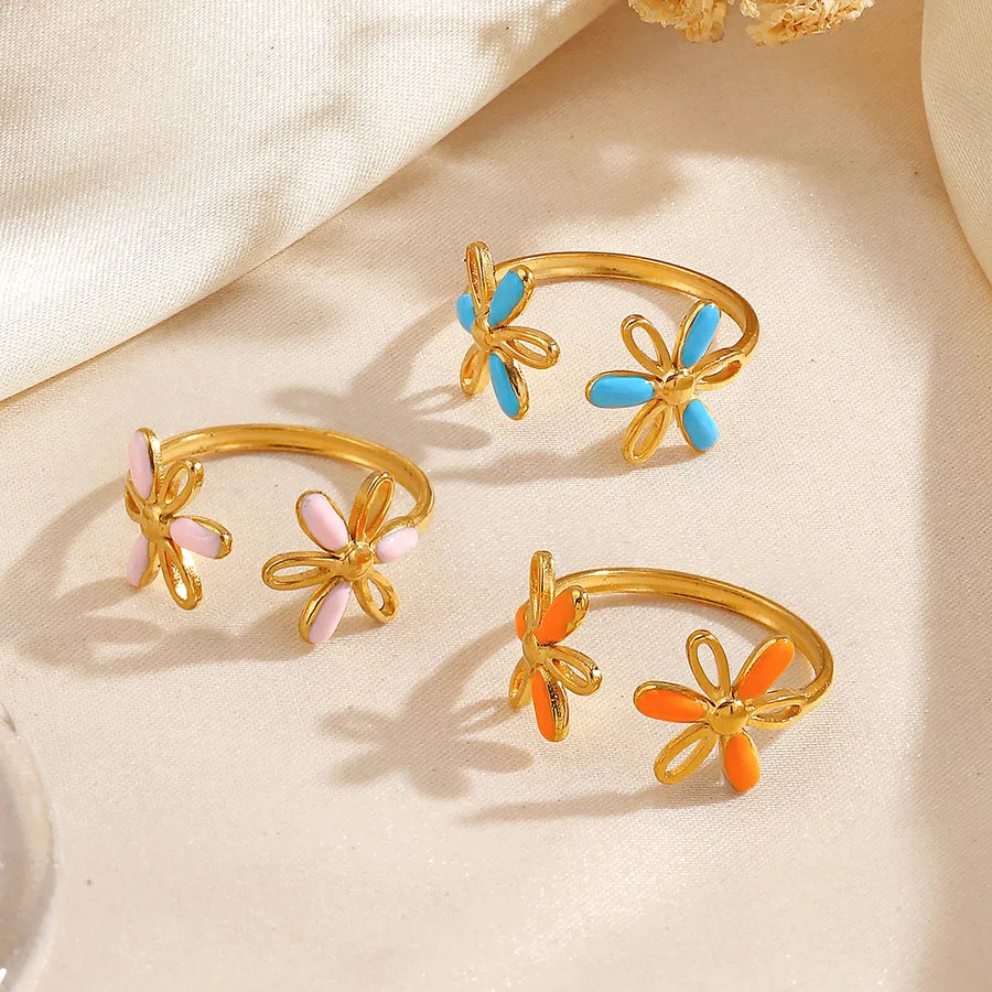 18K Gold Plated Colorful Flower Open Ring