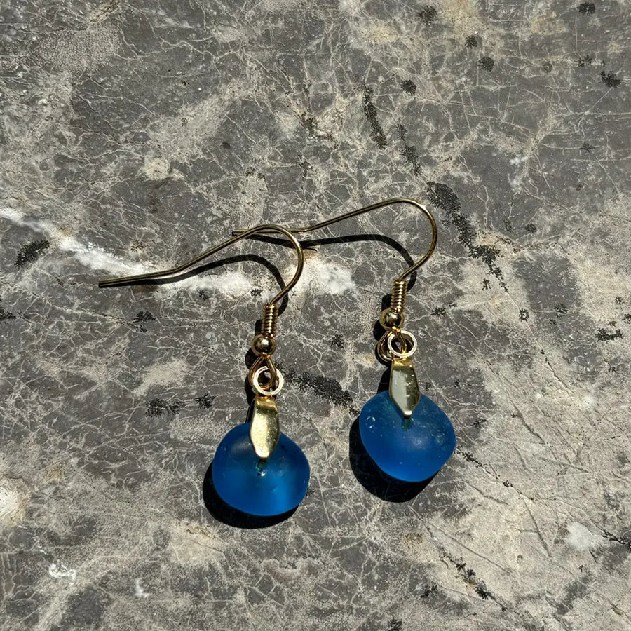 Sea Glass Dangle Earrings with Stainless Steel Hooks
