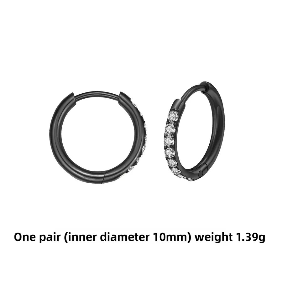 Gold Stainless Steel Hoop Earrings with Zirconia Black pair 2.0*10mm Stainless Steel Pair