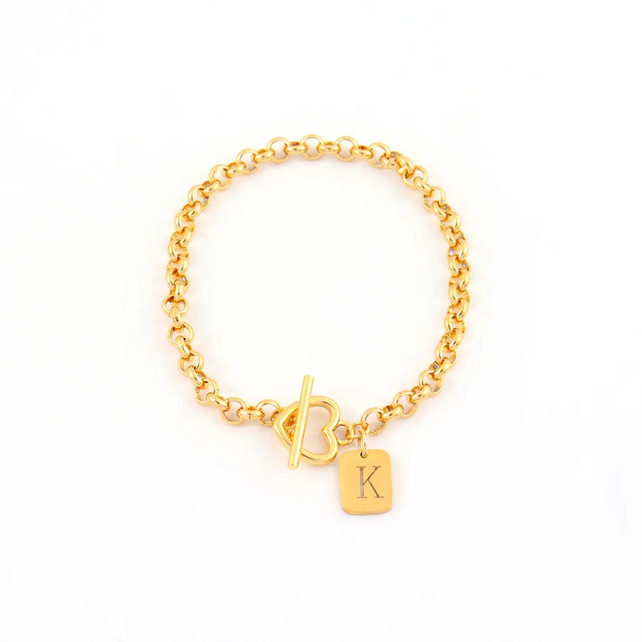 Gold Heart Initial Lock Bracelet for Women