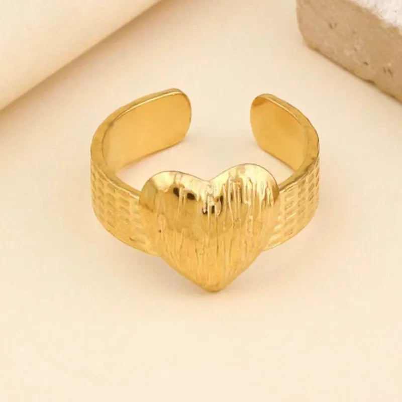 Gold Floral Butterfly Stainless Steel Ring Average Size Heart Shape