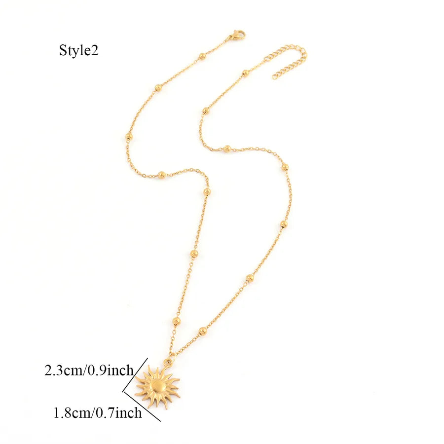 Gold Sun Pendant Stainless Steel Necklace
